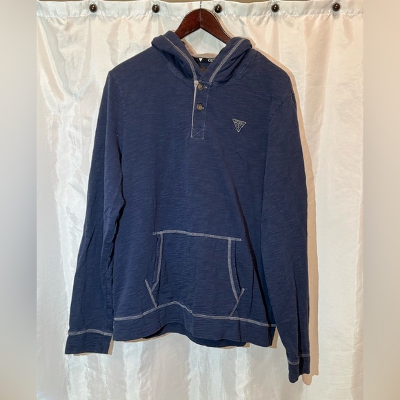 GUESS Men’s Navy Blue Hooded Pullover Sweatshirt XL - Picture 1 of 7